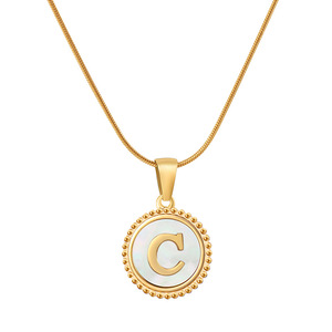 Zogxin Letter Pendant Necklace Gold Plated Shell Inlay A Initial Women's Jewelry Everyday Wear Round Stainless Steel Chain - Product Image 3