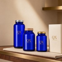 Bouteille en verre à large ouverture, petite, moyenne, grande capacité, avec bouchon en aluminium et couvercle en bois, conteneur pour compléments alimentaires, emballage personnalisé