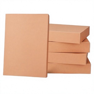 Boîte cadeau rigide en papier kraft uni, boîte en carton rectangulaire à fond plat avec couvercle pour vêtements, écharpes, cosmétiques, emballage de cadeaux de fête - Product Image 1