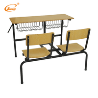 Ensemble bureau et chaise double moderne et économique avec 2 tiroirs, bureau d'étude réglable pour l'école, la salle de classe, le bureau à domicile
