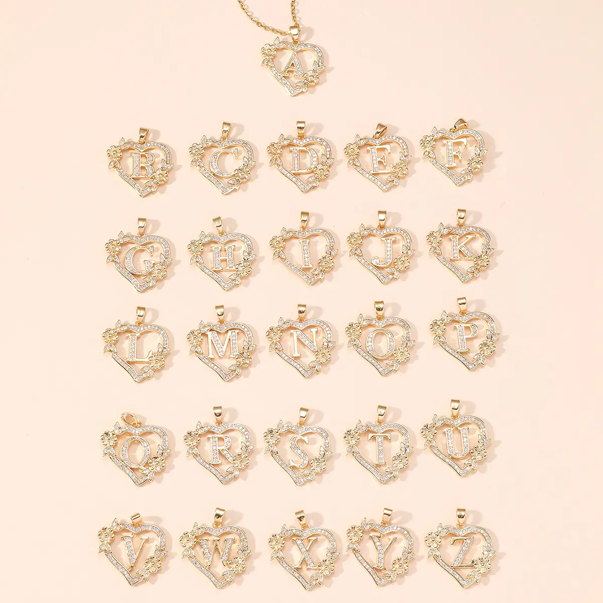 DIY perhiasan nama kalung liontin hati kalung berlapis emas A sampai Z 26 kalung liontin huruf