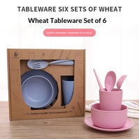 Ensemble de vaisselle pour enfants en paille de blé, six pièces : fourchette, cuillère, baguettes, bol créatif, assiette, plat. Portable, cadeau, style japonais et coréen.
