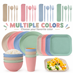 Ensemble de vaisselle en paille de blé écologique de 36 pièces, bols à ramen, vaisselle incassable et réutilisable, en stock - Product Image 5