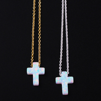 Collier Croix en Argent 925 Unisexe 1 Pièce Populaire Tendance Plaqué Or Opale Synthétique Bijoux avec Breloques Bleues Blanches pour les Mariages