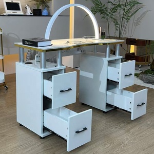 Table de manucure LED moderne avec aspirateur de poussière, meuble en bois grainé, mobilier commercial - Product Image 3