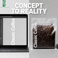Sachet à café transparent personnalisé de 12 oz avec valve et fermeture éclair, fond plat, pochette mate, Bolsas Para Cafe Transparente, impression numérique