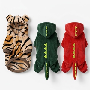 Costume amusant pour animaux de compagnie en forme de dinosaure pour Halloween, en flanelle polaire, 4 pattes, chaud et épais pour l'hiver, pour petits et moyens chiens et chats - Product Image 6