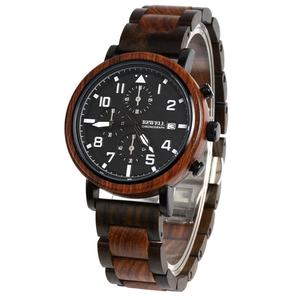Reloj de Pulsera Cronógrafo Mecánico para Hombre con Manecillas Luminosas de Madera y Acero Inoxidable, Personalizable con Movimiento de Cuarzo - Product Image 6