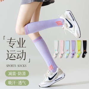Sports <b>Compression</b> Calf <b>Socks</b> For Women <b>Running</b> Yoga Fitness Purple Color Blocking Elastic Slimming Long <b>Socks</b> - Product Image 3