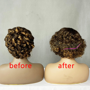 Cuticle Aligned Hair Vendors 8Inch Short <b>Wigs</b> Color #4 4X4 Closure Lace Spring Curl <b>Wigs</b> SDD - Product Image 3
