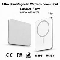 Batterie externe ultra-fine 5000 mAh 6 mm avec charge magnétique sans fil PD 15W Type C à charge rapide pour appareils mobiles