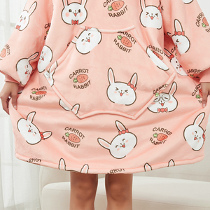 <span class=keywords><strong>Lapin</strong></span> de dessin animé personnalisé <span class=keywords><strong>hiver</strong></span> chaud flanelle polaire portable surdimensionné à capuche couverture cadeaux - Product Image 5