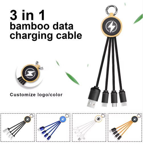 Dual Input Round TPE Light-emitting 3-in-1 Charging Cable for Printer Portable High-end Promotional Gift Eco-friendly Material