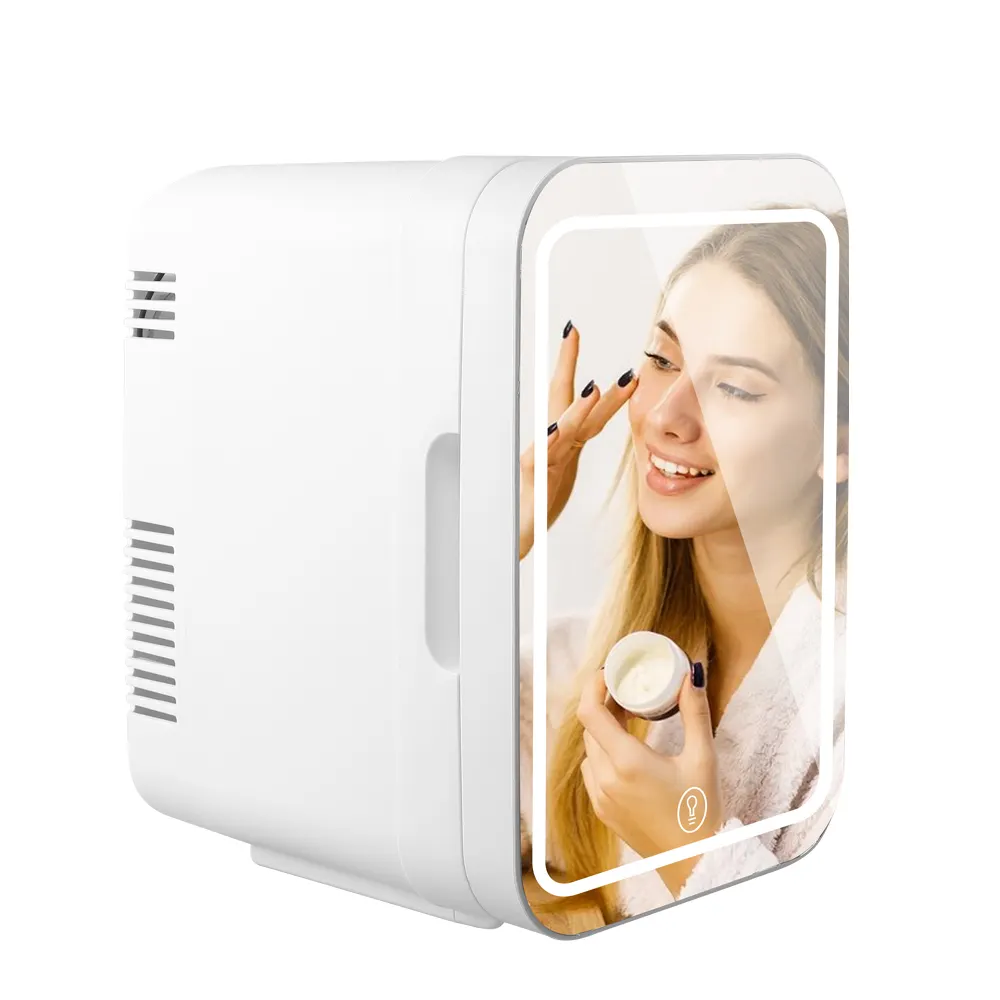 OEM CE Portable Skin Care Makeup Beauty Cosmetic Cooler Warmer Refrigerator LED Light Mini Fridge With Mirror For Skincare