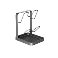 Support de rangement multifonctionnel en acier au carbone à double niveau en forme de L pour couvercles de casseroles et spatules, pour comptoir de cuisine, en stock
