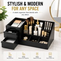 Boîte de rangement cosmétique classique pliable en plastique PP noir, type tiroir, support de coiffeuse multi-compartiments, support de table pour homme