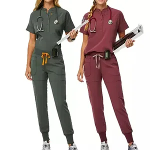 Nieuwe Stijl Stretchy Spandex Verpleging Scrubs Plus Size Bedrukte Scrubs Top Medische Scrub Uniform Sets Voor Vrouwen