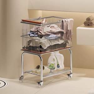 Vintage Metalen Beweegbare Wasmand Multifunctionele Mand Badkamer <span class=keywords><strong>Trolley</strong></span> Opbergrek Vuile Kleding Verzamelsysteem - Product Image 2