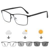 Gafas Ópticas con Marco Metálico Cuadrado de Diseño Clásico para Hombre, con Protección Anti Luz Azul y Lentes Fotocromáticas