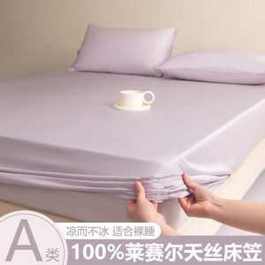 Tokogasa Fitted <b>Sheet</b> 1.2m Bed Breathable Solid Color Lyocell Tencel Ice <b>Silk</b> Mattress Protector Single Piece - Product Image 2