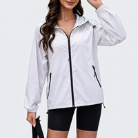 Veste coupe-vent à capuche blanche avec fermeture éclair, vêtement d'extérieur décontracté d'été, coupe régulière, en polyester, manteau pour femme, couleur unie, manches longues
