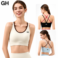 Nouveau soutien-gorge de sport personnalisé pour femme avec logo, dos croisé contrastant, respirant, maintien moyen, pour yoga et fitness, vente en gros