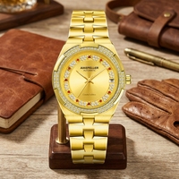 AIKEFELLER AF2671 Montre mécanique pour homme, ton or, verre saphir, aiguilles, 42 mm, 12 mm d'épaisseur, étanche 3 ATM, incrustée de diamants, luxe