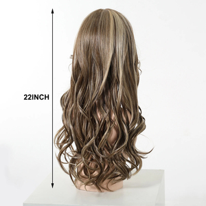 Parrucca per <span class=keywords><strong>capelli</strong></span> sintetica in pizzo MONO pizzo lungo ondulato marrone biondo <span class=keywords><strong>con</strong></span> <span class=keywords><strong>parrucche</strong></span> di pizzo <span class=keywords><strong>con</strong></span> <span class=keywords><strong>frangia</strong></span> per le donne quotidianamente resistenti al calore - Product Image 2