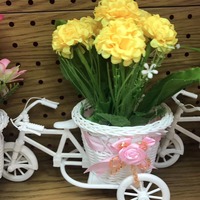 Setelan Bonsai buatan segar kecil, dekorasi meja ornamen Pot bunga rotan buatan plastik kecil segar