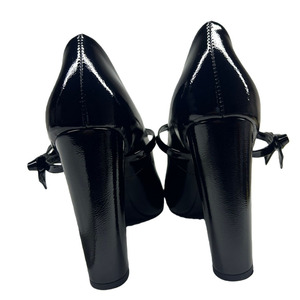 Sandales classiques à talons épais et hauts pour femmes, grande taille 45, bout rond, avec bride à nœud central, en cuir verni, coupe large, escarpins habillés - Product Image 5