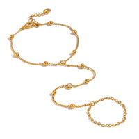 Chaîne de main pour femme en zircon, acier inoxydable plaqué or 18 carats, bracelet perlé, harnais de main minimaliste, bijoux de mode
