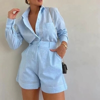 Ensemble de shorts taille haute pour femmes européennes à la mode avec chemise solide surdimensionnée parfaite pour l'été décontracté
