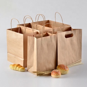 Bolsas de Compra de Papel Kraft Desechables Reciclables con Asas con Recubrimiento UV para Cafeterías - Product Image 2