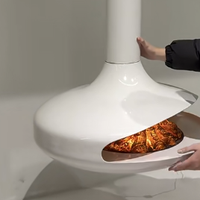 Cheminée électrique LED sphérique flottante suspendue au plafond, décor électronique au charbon de bois