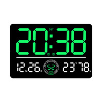 Grande horloge murale numérique LED rectangulaire moderne pour salon, avec affichage couleur, télécommande, alarme et date, style néon artistique.