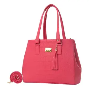 Fana Ileana Women's PU Leather Tote Bag <b>Fuchsia</b> Animal Print Casual <b>Handbag</b> with Tassel and Removable Strap - Product Image 3