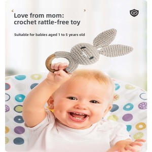 Sonajero de Conejito de Ganchillo Hecho a Mano con Certificación CPC, Juguete Musical Inflable de Algodón, Madera de Haya Natural, para Calmar y Aliviar las Molestias de la Dentición en Bebés Recién Nacidos - Product Image 3