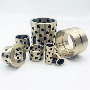 TEHCO Strengthening Brass Good Capacity Casting Solid Lubricating Bushing with Copper Base and Graphite Sleeve Flange Bushing.
