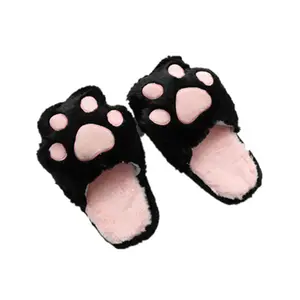 Pantufa de pelúcia para gato, chinelo de pelúcia rosa pata para interior