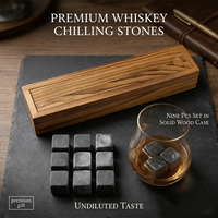 Ensemble de 9 pierres à whisky naturelles réutilisables en boîte en bois Shunstone Factory