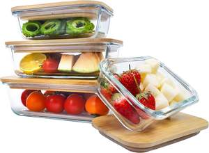 Boîtes de conservation pour aliments pour bébés en verre avec couvercles en bambou, compatibles micro-ondes - Product Image 3