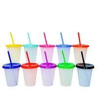 Gobelet Magique en Plastique Coloré Pupor Sans BPA, Personnalisable, 16-24 oz, Réutilisable, pour Boissons Froides, à Changement de Couleur, avec Couvercles et Pailles