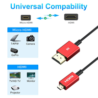 Cable Micro HDMI a HDMI Xput Ultra Delgado y Corto de 1M 3.3FT 2.5mm, 48Gbps 8K60Hz 4K120Hz HDR Dinámico EARC para Cámara y PC