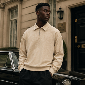 Wholesale <strong>Old</strong> Money Fashion <strong>Pullover</strong> Sweatshirt with Zipper Support OEM Custom 320g Heavyweight Turn-down Collar Hoodie - Product Image 1