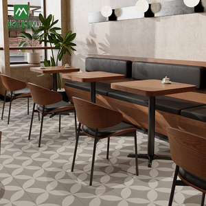 Ensemble table à manger et chaise de café rétro commercial canapé cabine en cuir en bois moderne pour <span class=keywords><strong>restaurant</strong></span> ou hôtel Design durable - Product Image 1