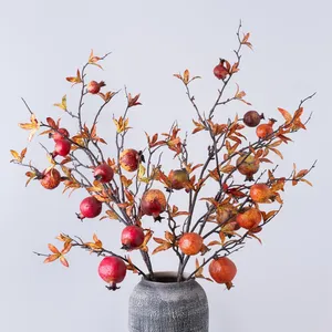 New Style künstlichen Frucht schaum Granatapfel Single Stem mit Blättern und 5 Kopf für Home Ornament Hochzeits dekoration
