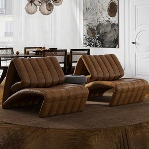 AOMISI CASA, silla de ocio de estilo italiano <span class=keywords><strong>sin</strong></span> brazo, silla perezosa de cuero en forma de Z, silla de salón moderna con logotipo personalizado para sala de estar - Product Image 3