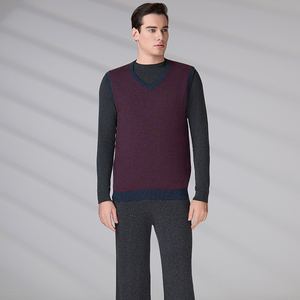 Custom Logo Casual Warm Layer Winter <b>Men's</b> Cotton Merino Wool V-Neck <b>Knit</b> Vest Classic Sleeveless Sweater <b>Waistcoat</b> - Product Image 3