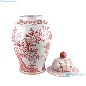 RZSX37 Flor de ciruelo rojo chino y pájaro Bambú Pintado a mano Frascos de jengibre con tapa Templo de cerámica Corriendo Altar - Product Image 4