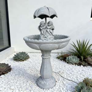 น้ำพุรูปทรงร่มโบราณ ทำด้วยมือ ทนทานต่อสภาพอากาศ ทำจากเรซินไฟเบอร์กลาส ใช้พลังงานแสงอาทิตย์ สำหรับตกแต่งกลางแจ้ง พร้อมอ่างน้ำนก - Product Image 2